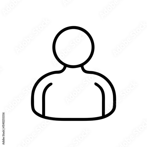 Minimalist Single User Profile Icon – Black Line Silhouette of Person on White Background for Account Creation, Login Page, Avatar Placeholder, Identity Symbol, Web and App Interface Design