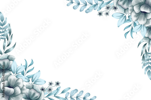 Blue Watercolor Floral Arrangement Frame For Card