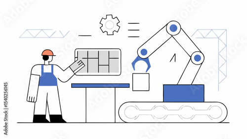 Engineer Supervising Robotic Arm Assembly Line