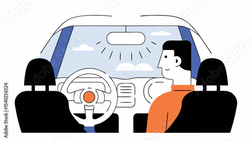 Man Driving Car, Enjoying the Ride