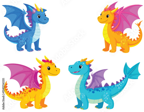 A fun collection of cute baby cartoon animal monsters and funny dragon characters