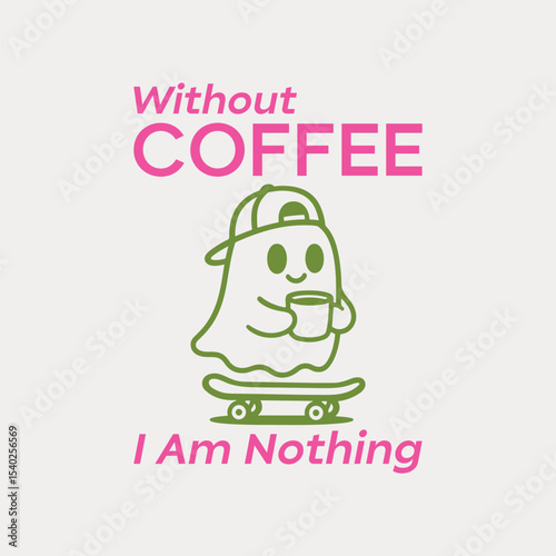 Ghost while skating, sipping coffee. Funny coffee lover and ghost t shirt design