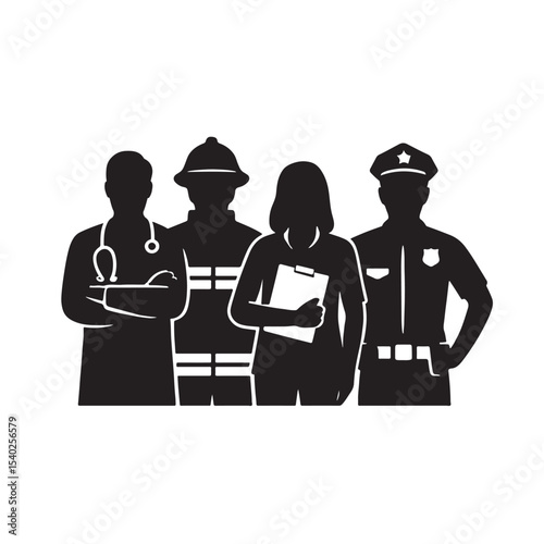 Frontline Workers Doctor Firefighter Nurse and Police Officer Illustration