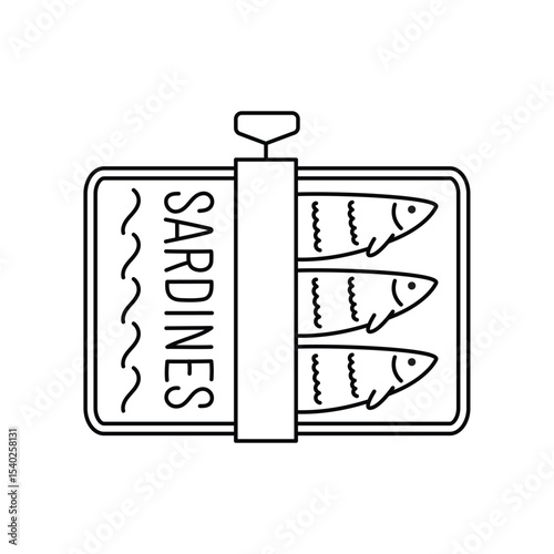 Hand drawn outline sardines fish in a can. Editable stroke. Doodle drawing for menu design, print, poster, banner.