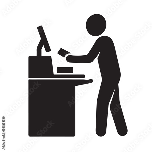 Customer Paying at Self Checkout Counter Vector Silhouette Illustration