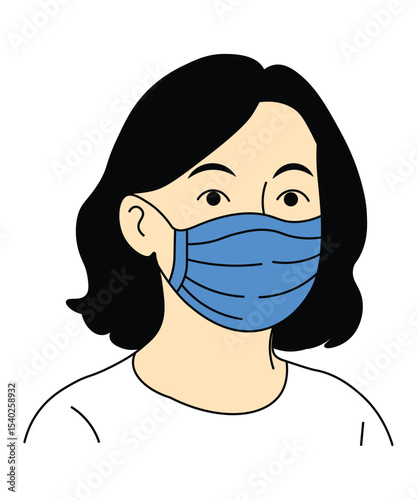 Black-Haired Woman in Face Mask Vector Illustration
