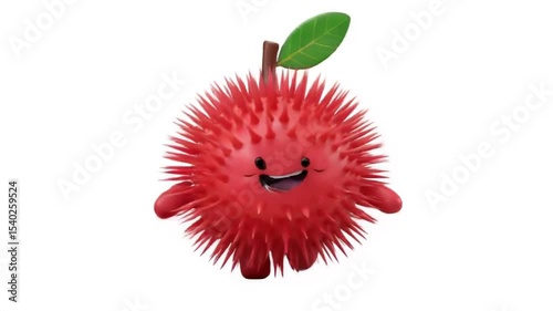 Cartoon Spiky Fruit Character Smiling on White Background