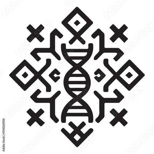 Stylized DNA Strand Surrounded by Geometric Shapes Symbolic of Health Research Genetics and Cutting Edge Biotechnology Breakthroughs in Science