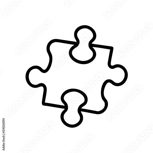 Puzzle Piece Icon in Bold Silhouette Style on White Background Representing Strategy, Teamwork, Problem Solving, Integration, Compatibility, and Business Solutions in Minimalist Line Art