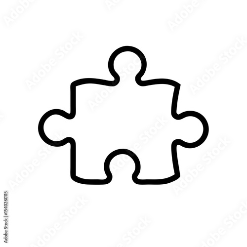 Puzzle Piece Icon in Bold Silhouette Style on White Background Representing Strategy, Teamwork, Problem Solving, Integration, Compatibility, and Business Solutions in Minimalist Line Art