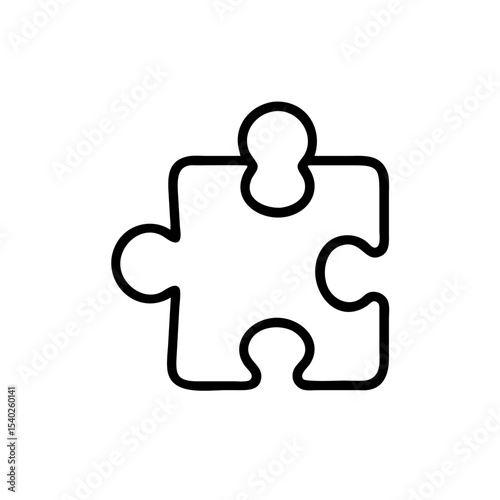 Puzzle Piece Icon in Bold Silhouette Style on White Background Representing Strategy, Teamwork, Problem Solving, Integration, Compatibility, and Business Solutions in Minimalist Line Art