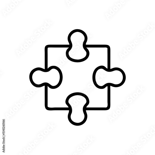 Puzzle Piece Icon in Bold Silhouette Style on White Background Representing Strategy, Teamwork, Problem Solving, Integration, Compatibility, and Business Solutions in Minimalist Line Art