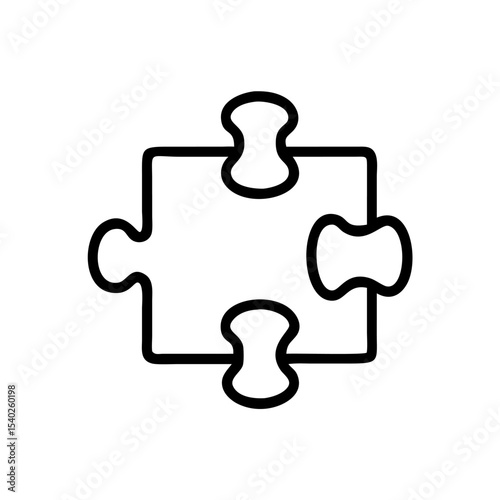 Puzzle Piece Icon in Bold Silhouette Style on White Background Representing Strategy, Teamwork, Problem Solving, Integration, Compatibility, and Business Solutions in Minimalist Line Art