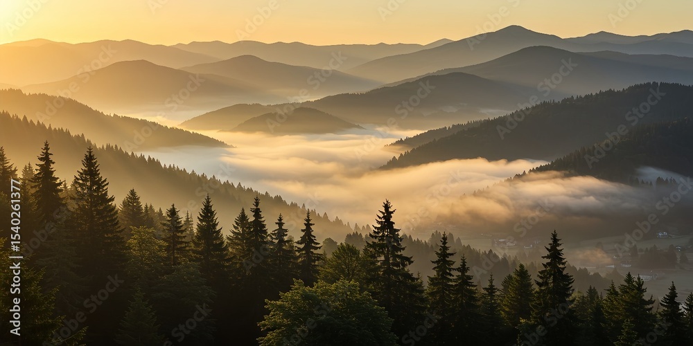 Obraz premium Misty Mountain Landscape at Sunrise