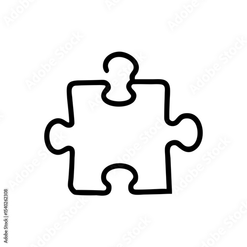 Puzzle Piece Icon in Bold Silhouette Style on White Background Representing Strategy, Teamwork, Problem Solving, Integration, Compatibility, and Business Solutions in Minimalist Line Art