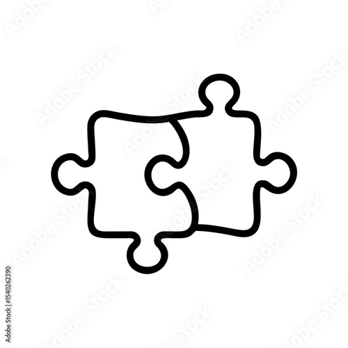 Puzzle Piece Icon in Bold Silhouette Style on White Background Representing Strategy, Teamwork, Problem Solving, Integration, Compatibility, and Business Solutions in Minimalist Line Art