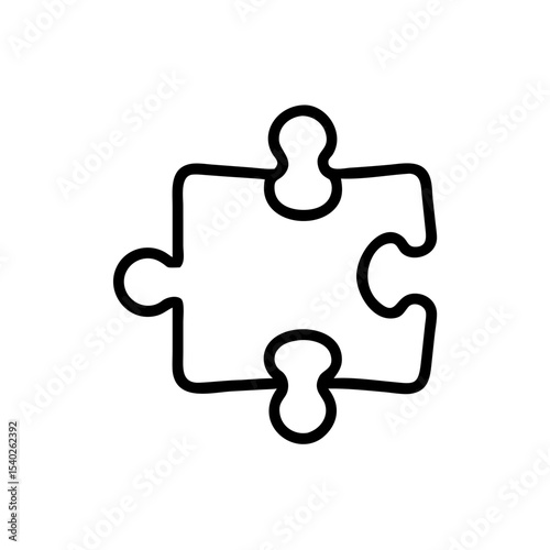 Puzzle Piece Icon in Bold Silhouette Style on White Background Representing Strategy, Teamwork, Problem Solving, Integration, Compatibility, and Business Solutions in Minimalist Line Art