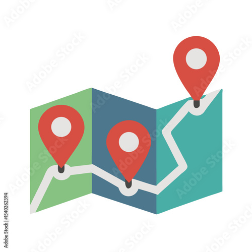 Map route with pins on transparent background for web and graphic design