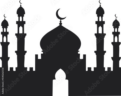 Mosque vector illustration. Silhouette mosque icon for sign and symbol of muslim worship place. Mosque icon of islam religion and muslim faith. Place of muslim to pray