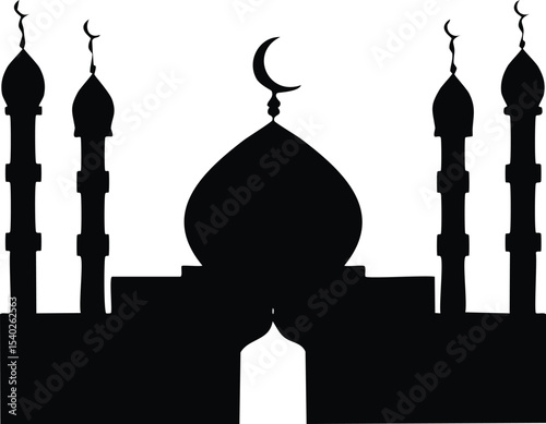 Mosque vector illustration. Silhouette mosque icon for sign and symbol of muslim worship place. Mosque icon of islam religion and muslim faith. Place of muslim to pray