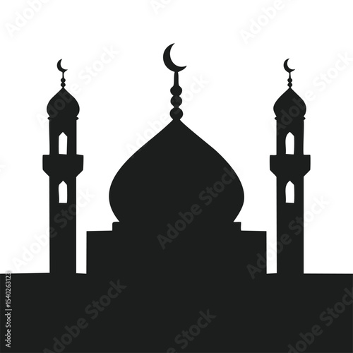 Mosque vector illustration. Silhouette mosque icon for sign and symbol of muslim worship place. Mosque icon of islam religion and muslim faith. Place of muslim to pray