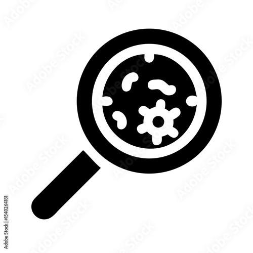 Silhouette magnifying glass with microbes on transparent background for web and graphic design