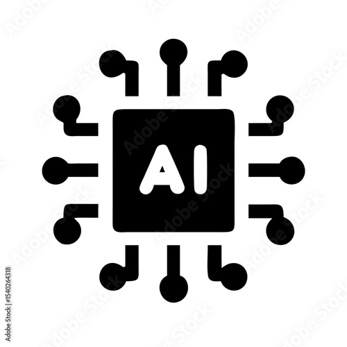 Silhouette microchip with network AI on transparent background for web and graphic design