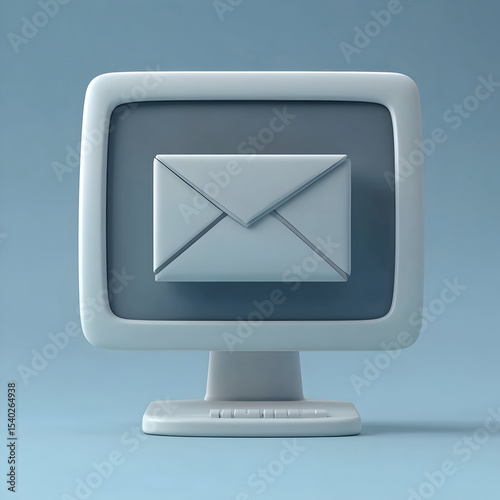 Cartoon computer monitor with an e mail icon on the screen, isolated on a blue gray background