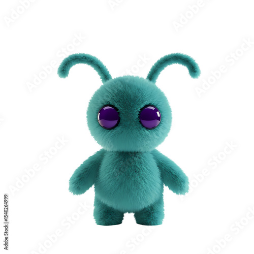 Teal Fuzzy Alien Plush Toy isolated on transparent bacckground