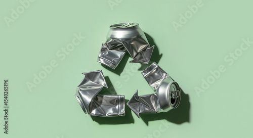 Environmental Concept: Recycling Symbol Formed by Crushed Aluminum Cans