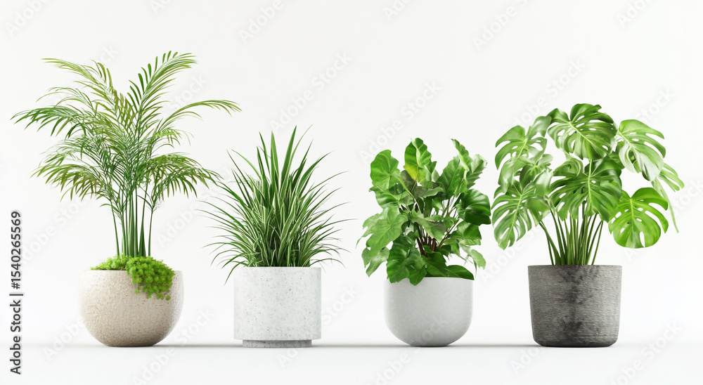 Fototapeta premium Houseplants in Pots – 3D Realistic Render