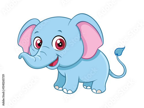 Pink and gray baby elephant cartoon character illustration with a funny trunk for wild safari fun