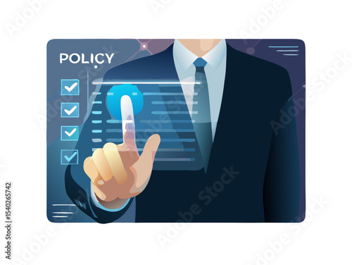 businessman pressing virtual button