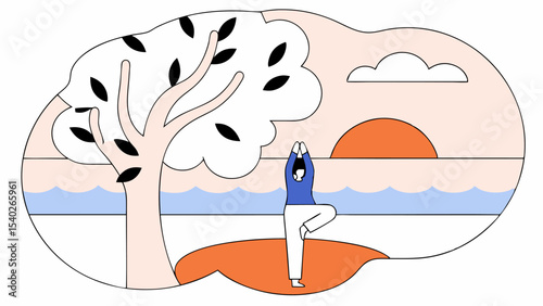 Person Practicing Yoga at Sunset by the Sea