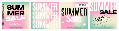 Summer Sale Banners with typographic on soft gradient background. Set of Isolated Vector Templates.