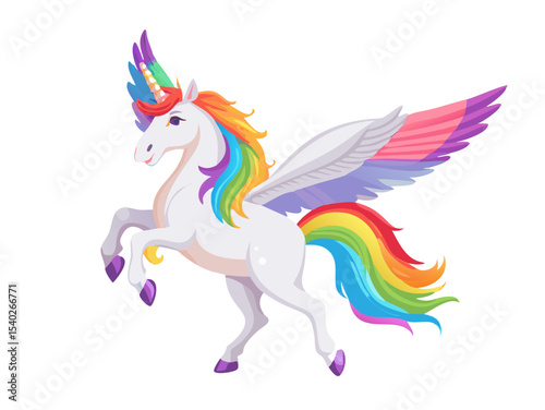 Rainbow fantasy horse vector art illustration