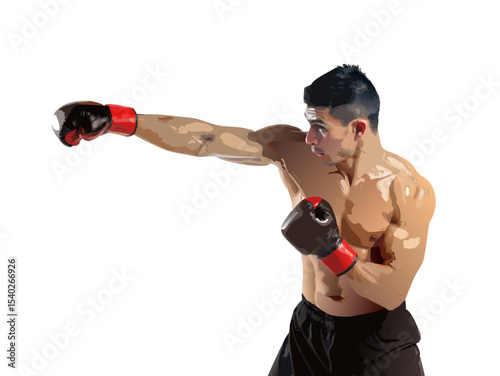 Young muscular man with boxing gloves training for a fight