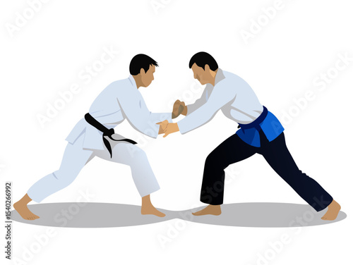 A group of people engaged in martial arts karate, demonstrating a powerful kick
