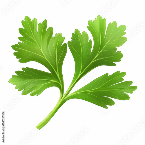 Top view of fresh green parsley leaf, isolated on white background.