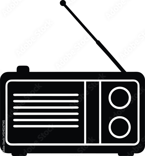 Retro Radio Silhouette Vector with Solid Black Fill
