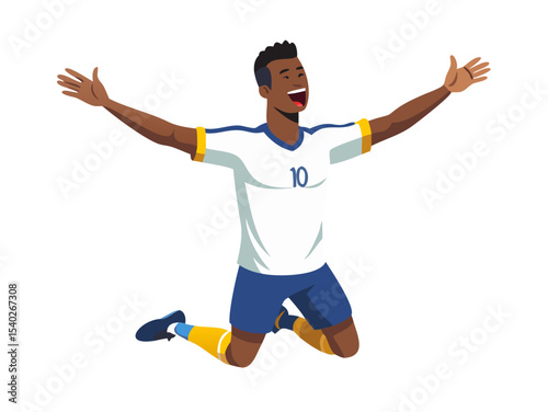 Happy boy jumping with arms raised in a joyful expression