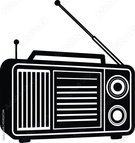 Vintage Vector Silhouette of a Classic Radio with Antenna