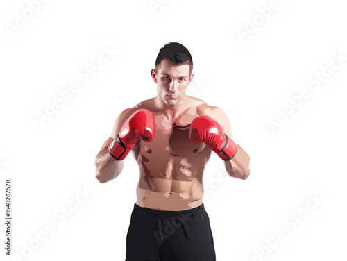 Female boxer with red gloves in a powerful training session, showcasing strength and fitness in the sport