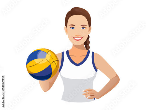 Young woman athlete smiles, holding a soccer ball