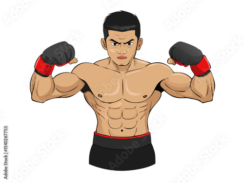 Young male boxer with red gloves training for a powerful fight