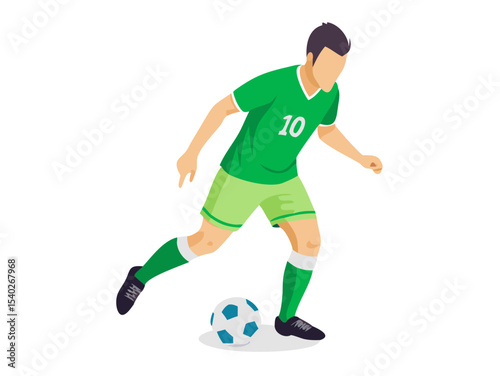 Vector illustrations of a male soccer player kicking a ball during a game
