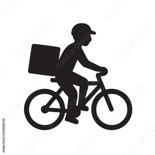 Bicycle Delivery Person Icon with Parcel for Courier Services