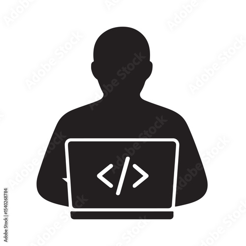 Wallpaper Mural Programmer Icon Coding on Laptop Developer Silhouette with Code Tag Torontodigital.ca
