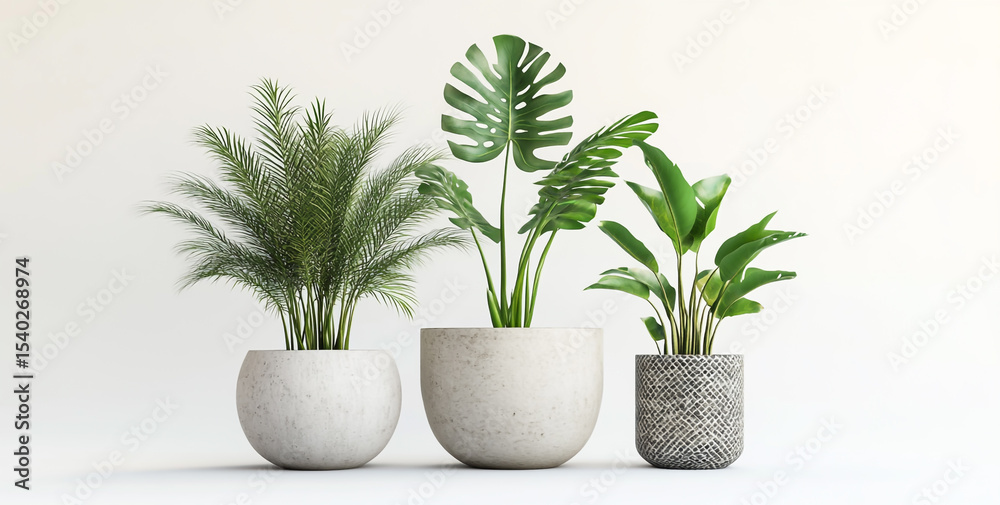 Obraz premium Tropical Potted Plants – 3D Render on White