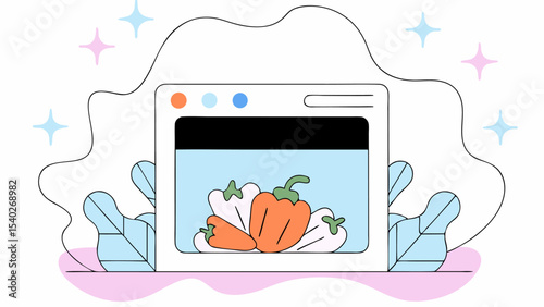 Online Grocery Shopping Fresh Peppers in Digital Cart